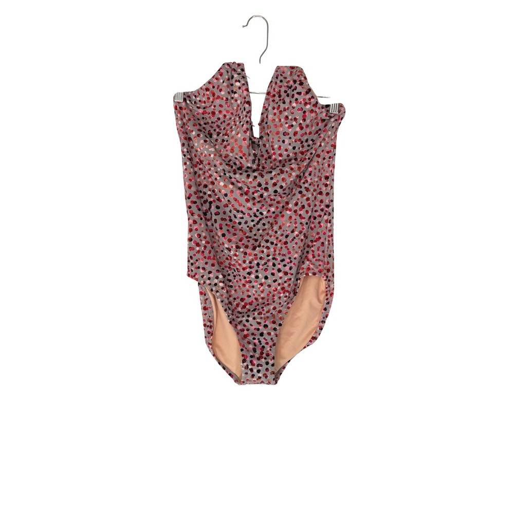 Garnet Hill One-Piece Halther Swimsuit Gray Pink Spotted Beach Vacation Size 8
